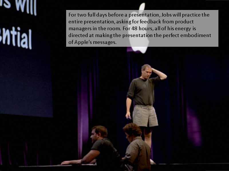 For two full days before a presentation, Jobs will practice the entire presentation, asking